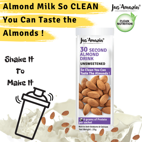 Jus Amazin 30 Second Almond Milk Unsweetened 125 gms (5x25g Sachets 1 Sachet makes 1 Glass of Drink)