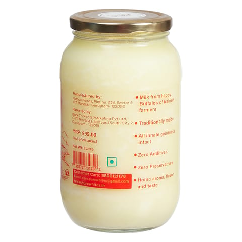 Pure Whites Desi Ghee (Buffalo), 900 ml and A2 Bilona Cow Ghee, 1 L (Combo)