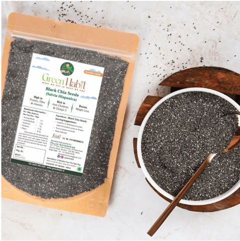 Green Habit Healthy & Nutritious Super Food Black Chia Seeds, Salvia Hispanica (150 gms pack)