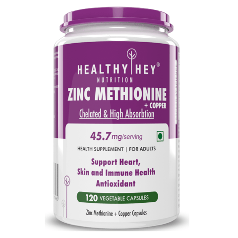 HealthyHey Nutrition Zinc Methionine Plus Copper - Supports Immune Health (120 Veg Capsules)