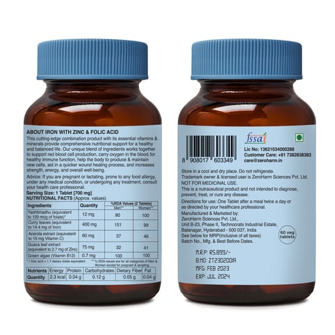 Zeroharm Iron Folic Supplements (60-Tablets)