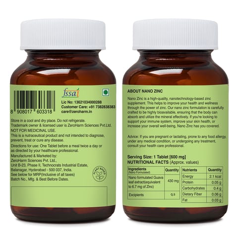 Zeroharm Zinc Supplement Tablets to Boost Immunity (60-Tablets)