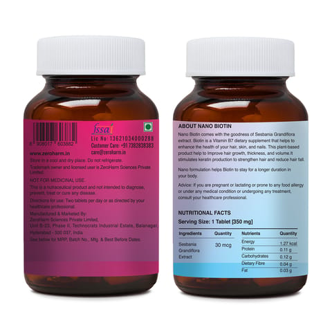Zeroharm Biotin 30 MCG Tablets For Hair, Skin & Nails (60-Tablets)