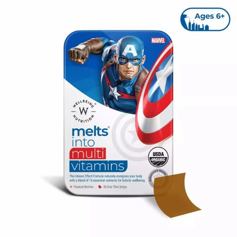 Wellbeing Nutrition Marvel Melts Multivitamins for Kids(6+) with 100% RDA of Vitamins, Zinc & Iron (30 Oral Strips)