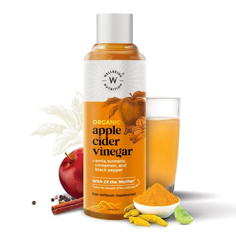 Wellbeing Nutrition Organic Apple Cider Vinegar with Mother, Amla, Turmeric, Cinnamon, & Black Pepper (500 ml)