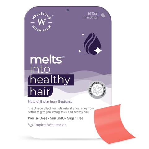 Wellbeing Nutrition Melts Healthy Hair Wholefood Biotin 10,000 mcg from Sesbania (30 Oral Strips)
