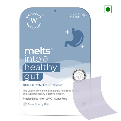 Wellbeing Nutrition Melts Healthy Gut Probiotic 10B CFU Digestive Enzyme (30 Oral Strips)