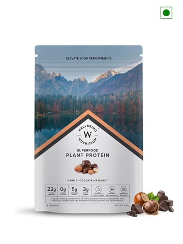 Wellbeing Nutrition Superfood Plant Protein Isolate with 5g BCAA & 3g Fiber in Chocolate 500gm
