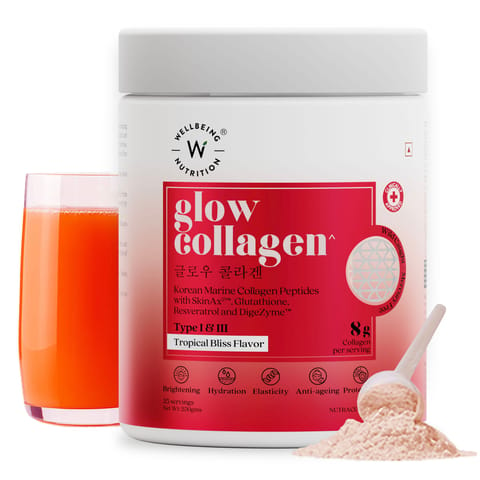Wellbeing Nutrition Glow Marine Collagen with SkinAx Glutathione & Resveratrol for Skin Radiance (250 gms)