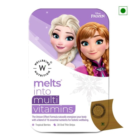 Wellbeing Nutrition Frozen Elsa & Anna Melts Kids Organic Multivitamin Mixed Berry Flavor 30 Oral strips