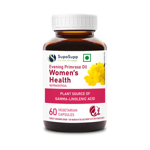 SupaSupp Evening Primrose Oil - Women's Health by Sri Sri tattva | Plant Source Of Gamma-Linolenic Acid | Health Supplement | (60 Veg Capsules)