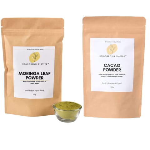 Homegrown Platter Non-Alkalized Cacao Powder | Moringa Leaf Powder | 150 gms | COMBO Pack of 2 | Great skin & hair mask | Baking | Hot Chocolate | Smoothies