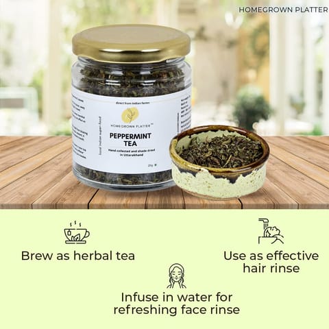 Homegrown Platter Peppermint Leaves Tea - 20 gms & Dandelion Root - 50 gms Combo Tea | refreshing flavour for Herbal Tea from Uttarakhand
