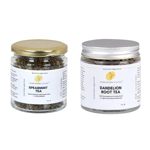 Homegrown Platter Spearmint Tea - 20 gms & Dandelion Root Tea - 50 gms Combo Tea | Liver Detox | Supports Kidney Function | Antioxidants Rich Refreshing Tea