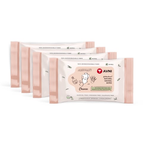 Avni Intimate Wet Wipes - 32 wipes, Set of 4 Packs | Antibacterial | Alcohol Free | pH Balanced