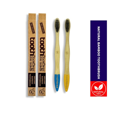 Toothbrite Organic Bamboo Toothbrush with Charcoal Activated Bristles Couple (pack of 2)
