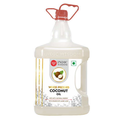 IndicWisdom Wood Pressed Coconut Oil 5 Liters (Cold Pressed - Extracted on Wooden Churner)