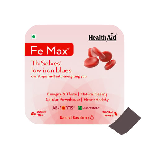 HealthAid? Fe Max? ThiSolves? Low Iron Blues Oral Strips | Iron Supplement with Vitamin C, Zinc, Beetroot Extract & Folic Acid| AB-Fortis?|Quatrefolic?| For Men, Women & Children - 30 Oral Strips