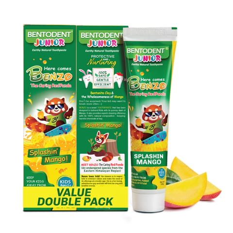 Bentodent Kids Mango Toothpaste Twin Pack - Natural & Fluoride Free (100 gms each)