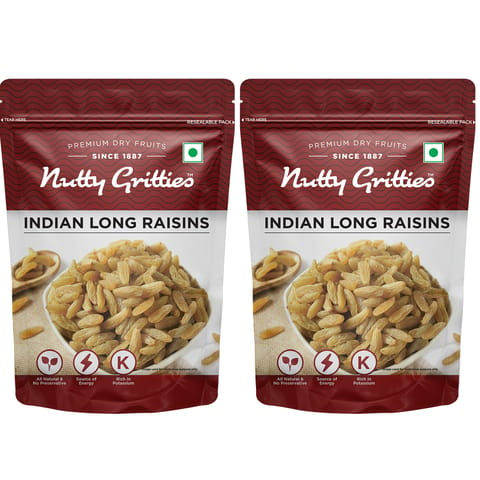 Nutty Gritties Indian Long Seedless Premium Green Raisins Kishmish - 200g ( Pack of 2 )