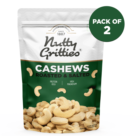 Nutty Gritties Roasted Cashews, Lightly Salted, Crunchy Healthy Snack - 200g ( Pack of 2 )