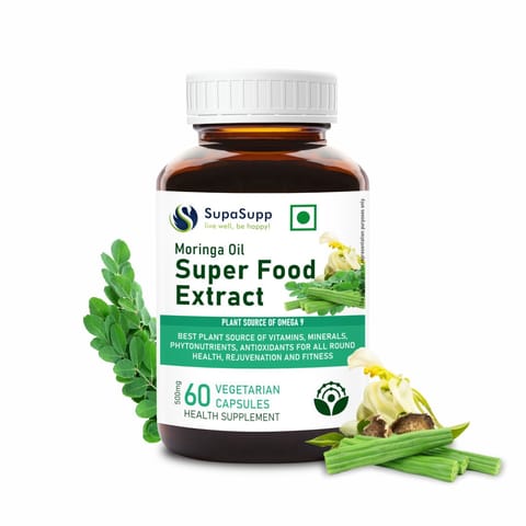 SupaSupp Moringa Oil Super Food Extract By Sri Sri Tattva | Best Plant Source Of Vitamins & Minerals For All Round Health, Rejuvenation And Fitness | Health Supplement | (60 Veg Capsules)