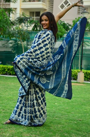 SainSisters Inspired by Clouds | Indigo Collection | Cotton Mulmul Saree