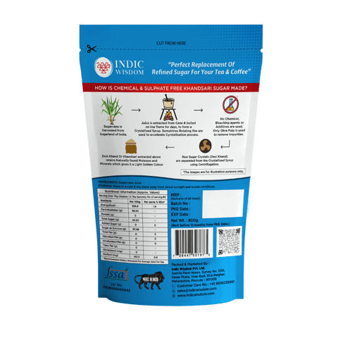 IndicWisdom Khandsari Sugar (800 gms) | Unprocessed/Unrefined or Raw Sugar | Desi Khand | No Sulphur Processing or Chemical Additives