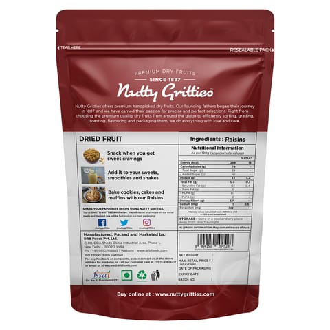 Nutty Gritties Indian Long Seedless Premium Green Raisins Kishmish - 200g ( Pack of 2 )