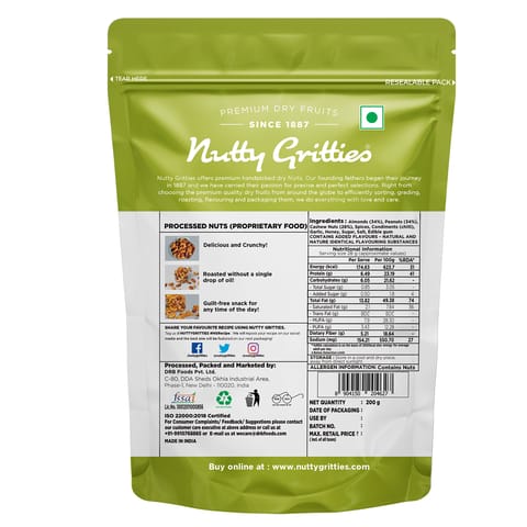 Nutty Gritties Thai Chilli Blend Trail Mix - Almonds, Cashews and Peanuts, Dry Roasted, Non Fried, Zero Oil - 200g