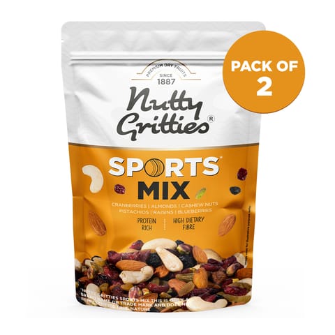 Nutty Gritties Sports Mix - Roasted Almonds, Cashews, Pistachios, Dried Blueberries, Cranberries and Raisins - 400g (2 pack of 200g each)