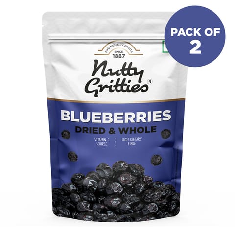 Nutty Gritties Blueberries Dried & Whole Healthy Snack - 300g (2 Pack of 150g each)