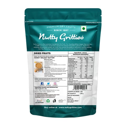 Nutty Gritties California Walnut Kernels Without Shell- 200g ( Pack of 2 )