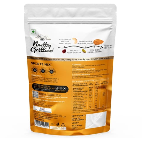 Nutty Gritties Sports Mix - Roasted Almonds, Cashews, Pistachios, Dried Blueberries, Cranberries and Raisins - 350g