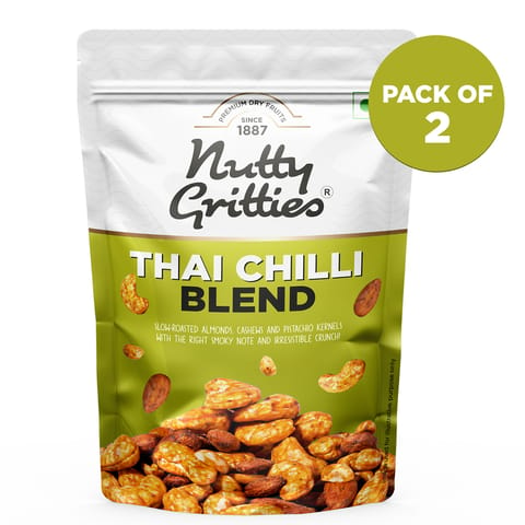 Nutty Gritties Thai Chilli Blend Trail Mix - Almonds, Cashews and Peanuts - Healthy Party Snack - 400g (2 Pack of 200g each)