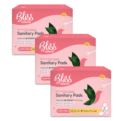 BLISSNATURAL Organic Sanitary Pads For Women | Fluffy Combo | Size - XL | Ultra Soft Cotton Pads (Pack of 18 Sanitary Pads)