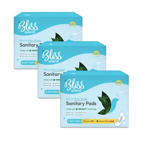 BLISSNATURAL Organic Sanitary Pads For Women | Fluffy Combo |Size - XXL Ultra Soft Cotton Pads (Pack of 18 Sanitary Pads)