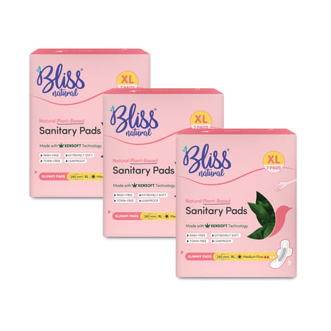 BLISSNATURAL Organic Sanitary Pads For Women | Slimmy Combo | Size - L | Ultra Soft Cotton Pads (Pack of 21 Sanitary Pads)
