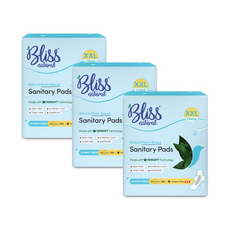 BLISSNATURAL Organic Sanitary Pads For Women | Slimmy Combo | Size - XXL | Ultra Soft Cotton Pads (Pack of 21 Sanitary Pads)