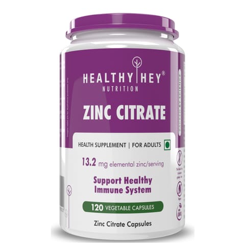 HealthyHey Nutrition Zinc Citrate - Supports Immune and Immunity (120 Veg Capsules)