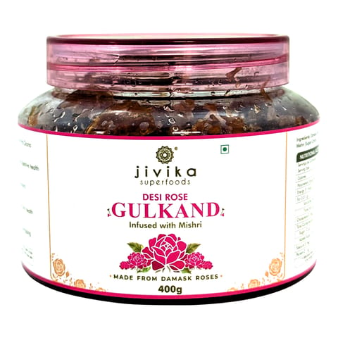 Jivika Superfoods| Desi Rose Gulkand | Made from Damask Roses | Layered with Mishri | (400 gms)