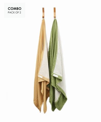 Doctor Towels Aloevera Double Cloth Bath Towel (75 x 150 cm) Pack of 2 - Aloe Green & Sunset Gold Color