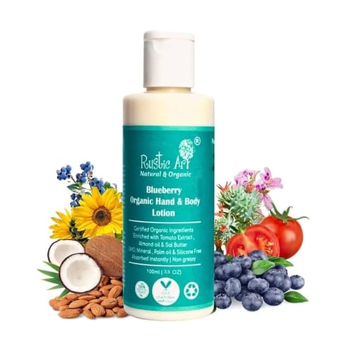 Rustic Art Blueberry Organic Hand and Body Lotion MINI | Sal Butter, Almond Oil & Tomato Extract | 100 ML