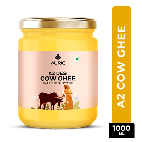 Auric A2 Desi Cow Ghee (1L) | Vedic Bilona Method | Traditional Curd Churned | Lab Tested | Organically Made Danedar Ghee | Grass Fed Sahiwal And Gir Cow