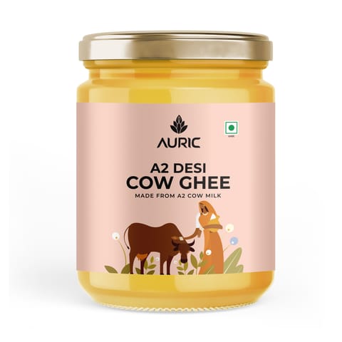Auric A2 Desi Cow Ghee (1L) | Vedic Bilona Method | Traditional Curd Churned | Lab Tested | Organically Made Danedar Ghee | Grass Fed Sahiwal And Gir Cow