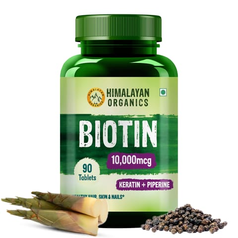 Himalayan Organics Biotin 10,000 mcg with Keratin + Piperine Supplement For Healthy Hair, Skin & Nails (90 Veg Tablets)