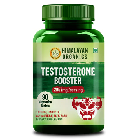 Himalayan Organics Testosterone Booster | Supports Muscle & Energy Boost | With Vitamin D3, Magnesium, Zinc, Tribulus, Ashwagandha & Safed Musli | (90 Veg Tabs)