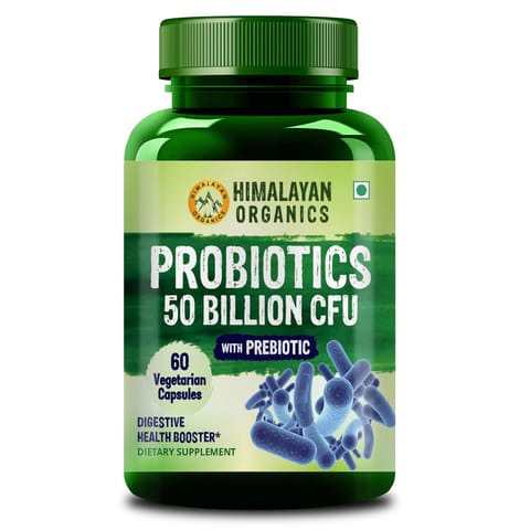 Himalayan Organics Probiotics Supplement 50 Billion CFU with Prebiotics (150 mg) for Digestion, Gut Health & Immunity - 60 Veg Capsules