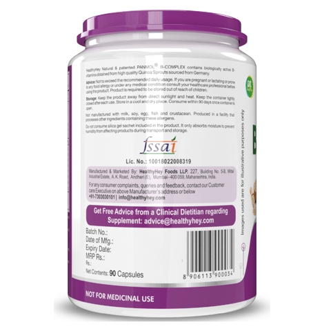 HealthyHey Nutrition 100% Natural Vitamin B-Complex (90 Vegetable Capsule)