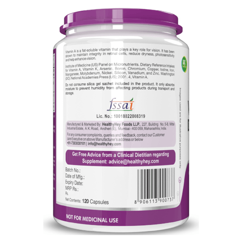 HealthyHey Nutrition Natural Vitamin A from Beta Carotene (120 Veg Capsules)